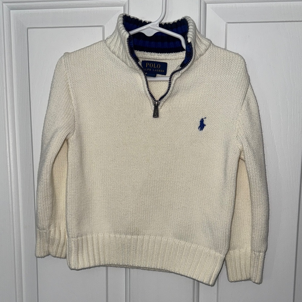 Polo by Ralph Lauren Kids Cream Quarter Zip Sweater with Blue Accents
